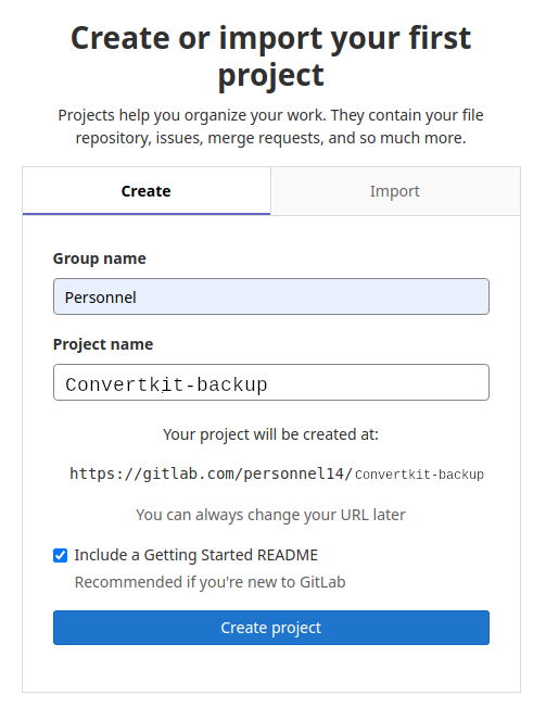 créer un groupe et un projet