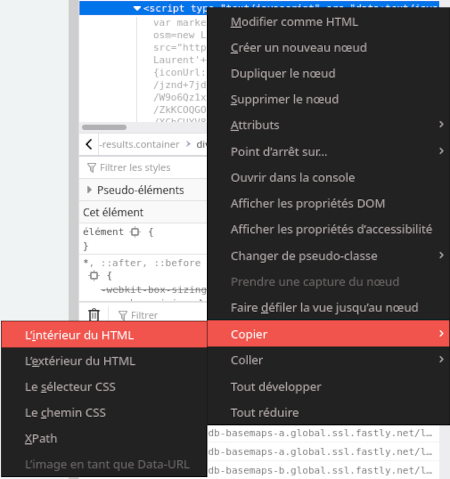 Sélectionner le code JavaScript depuis les outils de développement
