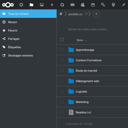 Capture d'écran de Nextcloud Fichiers