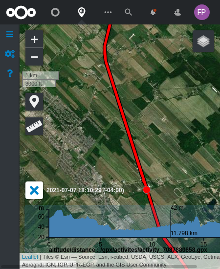 Capture d'écran d'un trajet affiché dans GpxPod