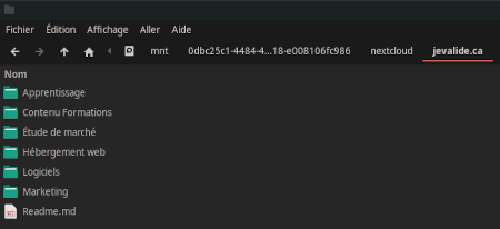 Capture d'écran du client Nextcloud local