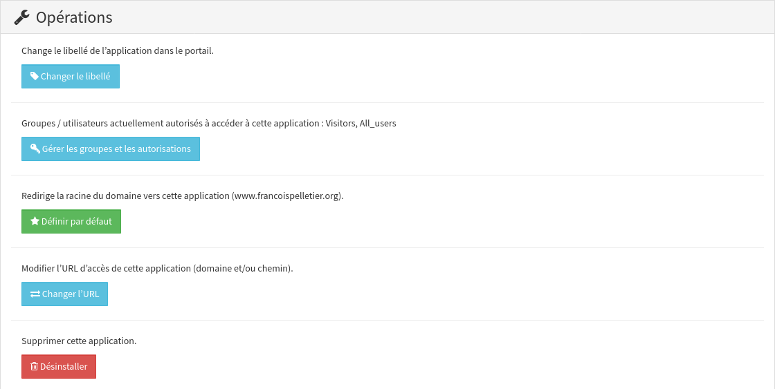 Section des opérations pour une application