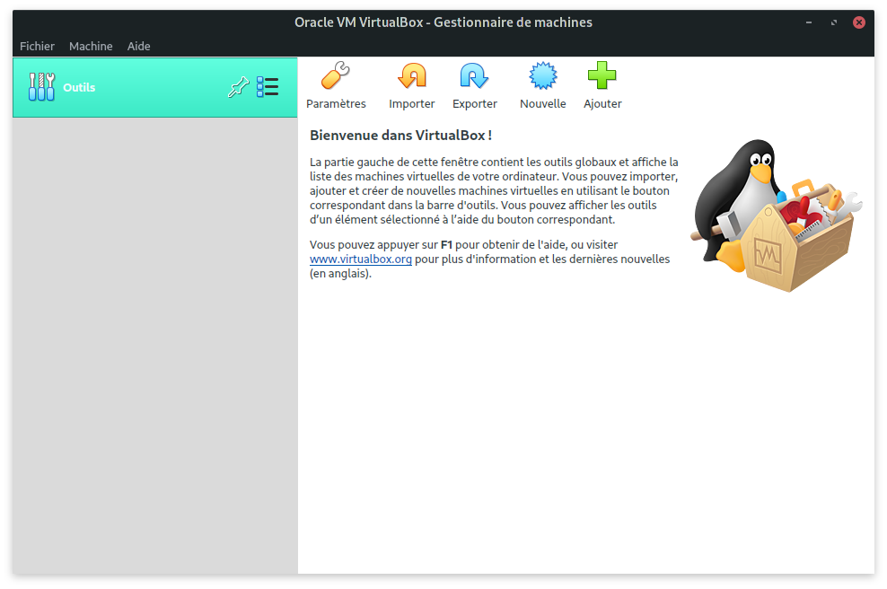 Accueil de Virtualbox