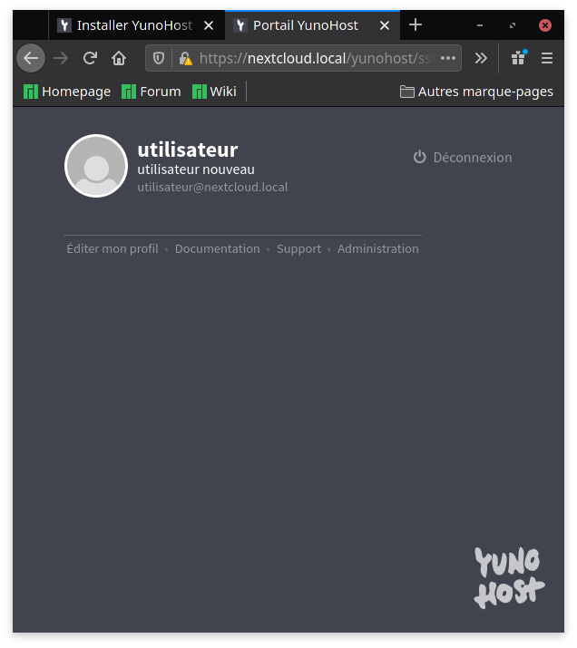 accueil yunohost
