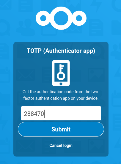 Premier login dans Nextcloud avec FreeOTP