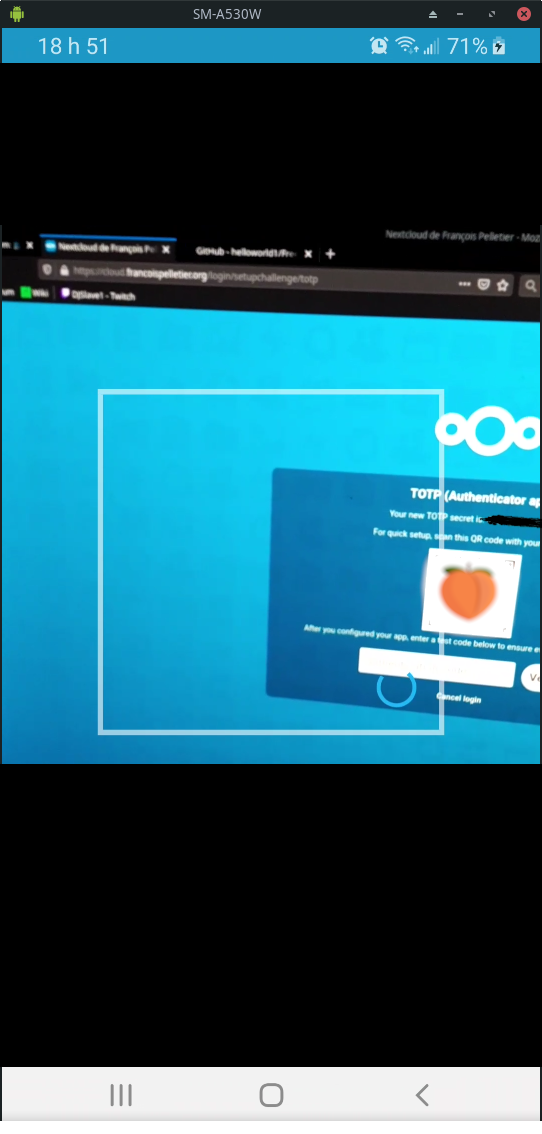 Prendre en photo le QR avec FreeOTP+